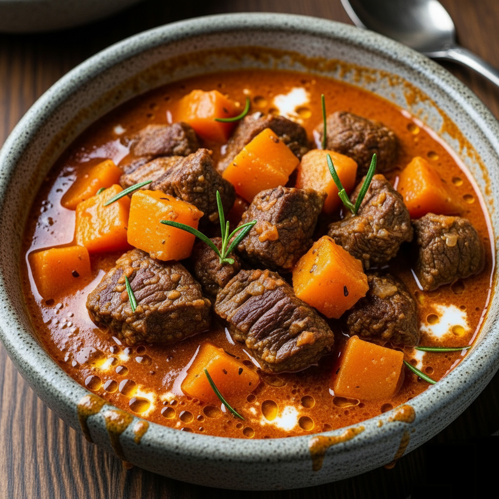 Herfstig stoofvleesgerecht met pompoen